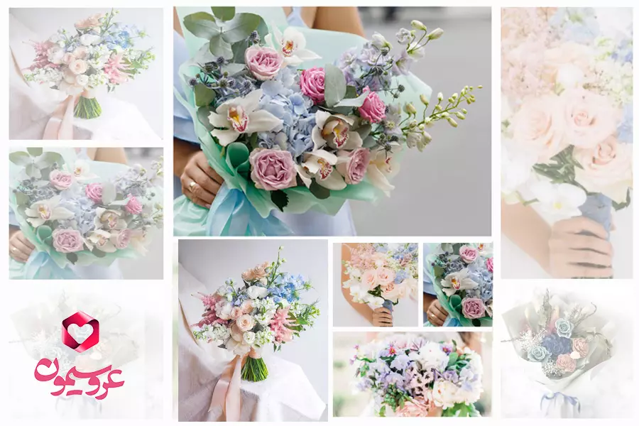 دسته گل عروس با رنگ های پاستلی